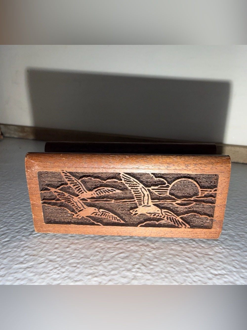Wood Carved Bird Business Card Holder